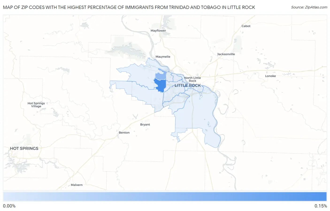 Zip Codes with the Highest Percentage of Immigrants from Trinidad and Tobago in Little Rock Map