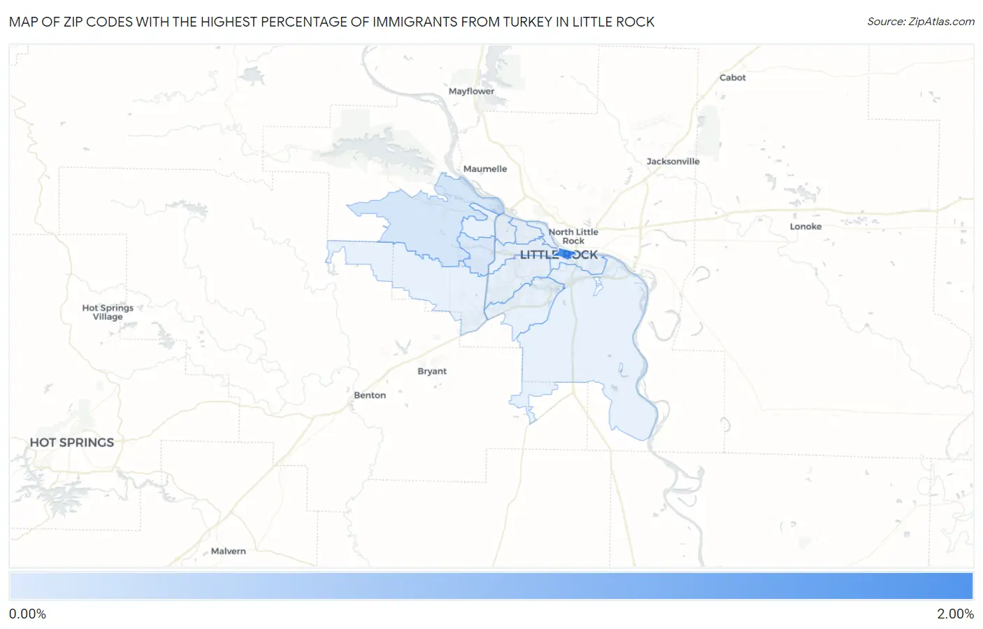 Zip Codes with the Highest Percentage of Immigrants from Turkey in Little Rock Map