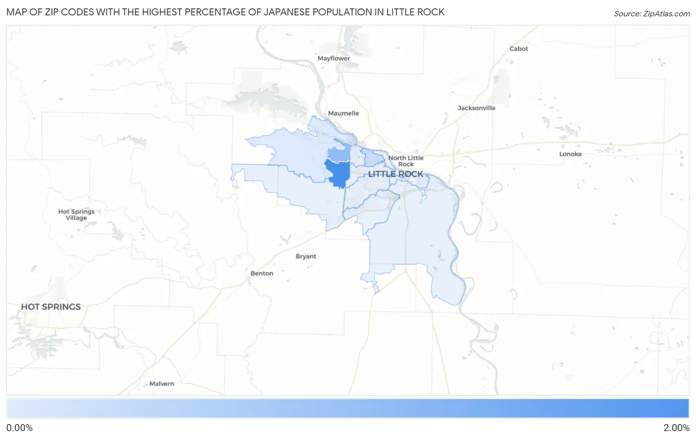 Zip Codes with the Highest Percentage of Japanese Population in Little Rock Map