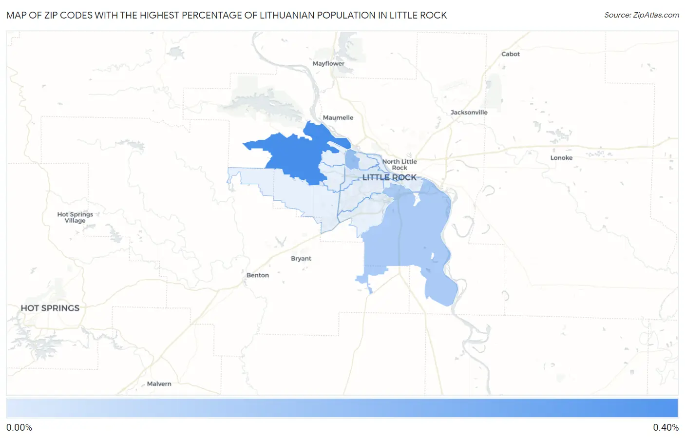 Zip Codes with the Highest Percentage of Lithuanian Population in Little Rock Map