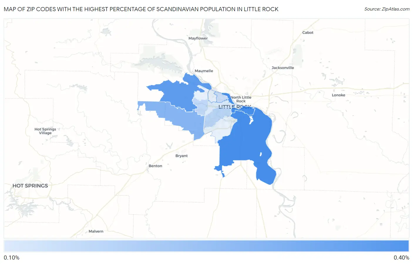 Zip Codes with the Highest Percentage of Scandinavian Population in Little Rock Map