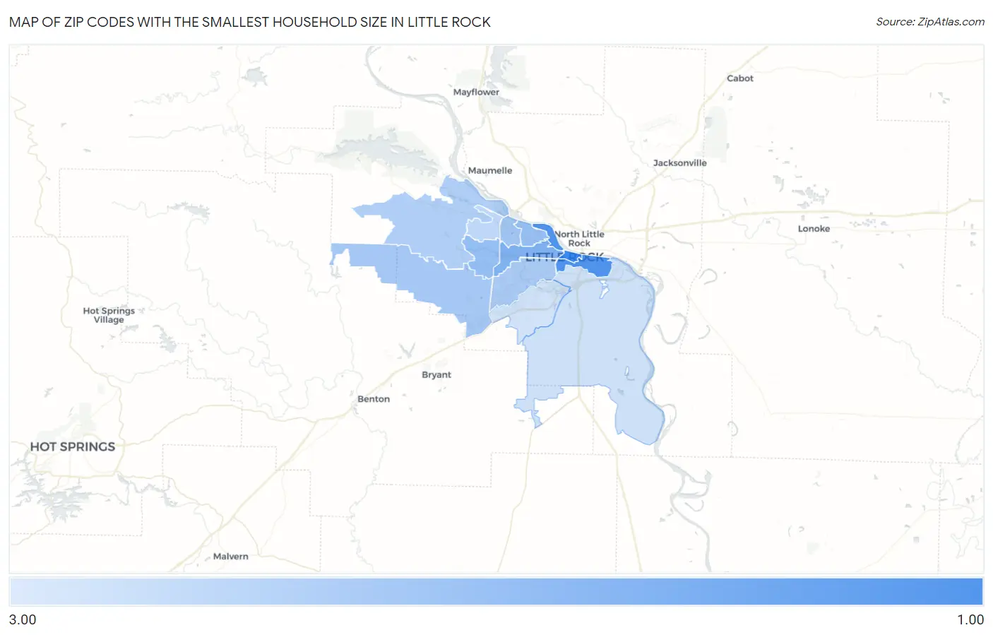 Zip Codes with the Smallest Household Size in Little Rock Map