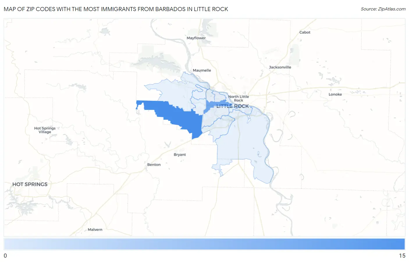 Zip Codes with the Most Immigrants from Barbados in Little Rock Map