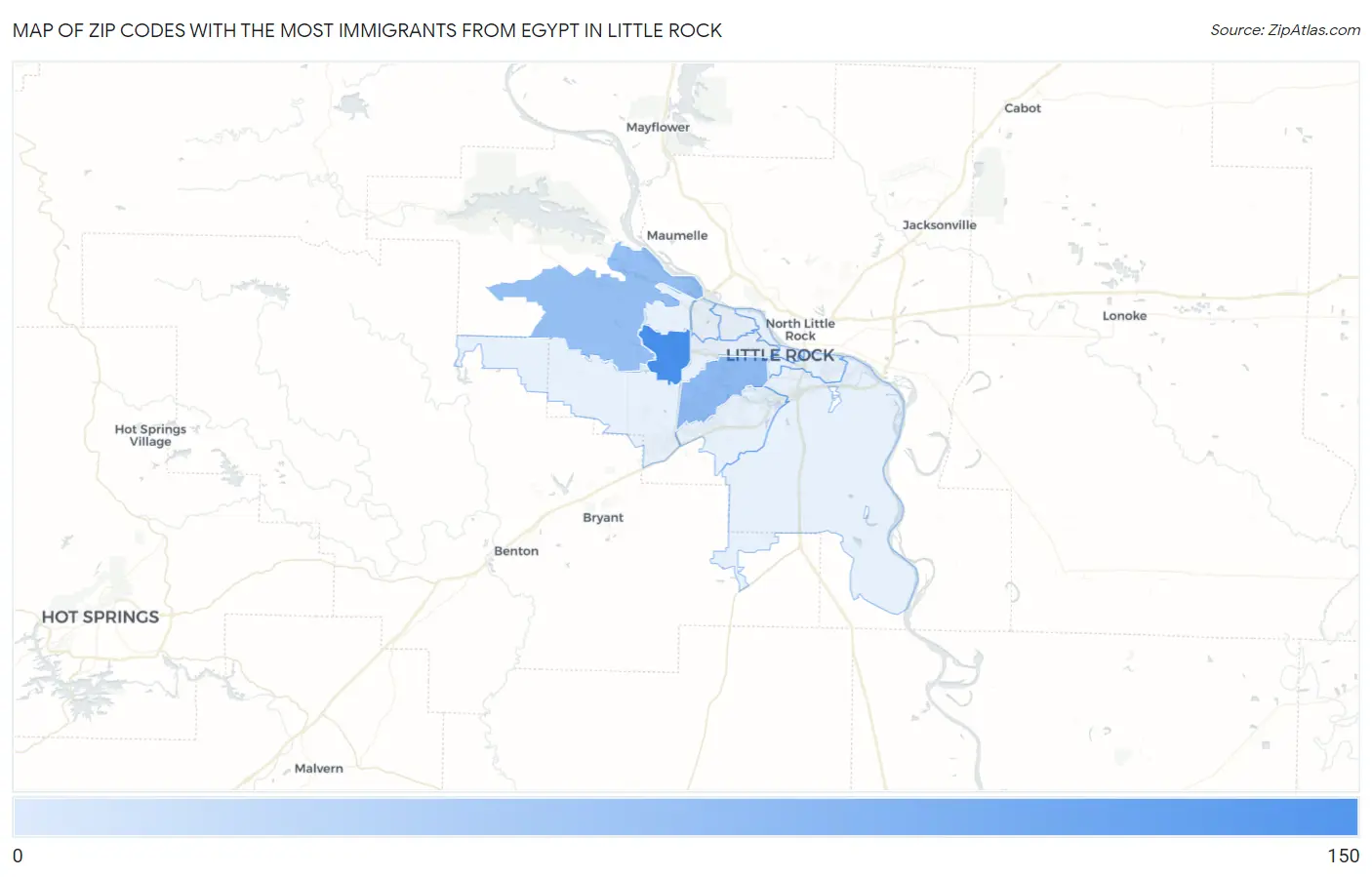 Zip Codes with the Most Immigrants from Egypt in Little Rock Map