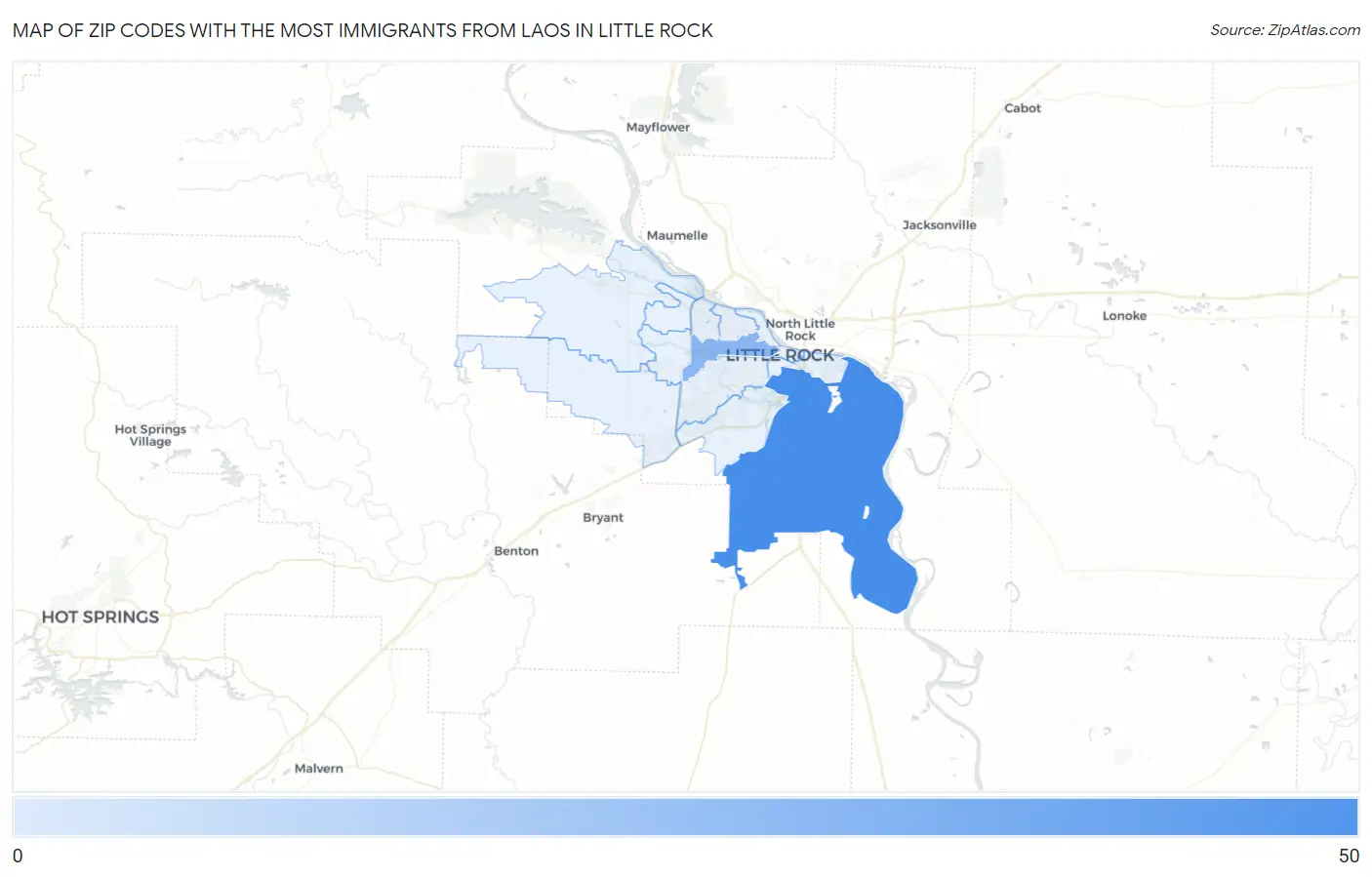 Zip Codes with the Most Immigrants from Laos in Little Rock Map