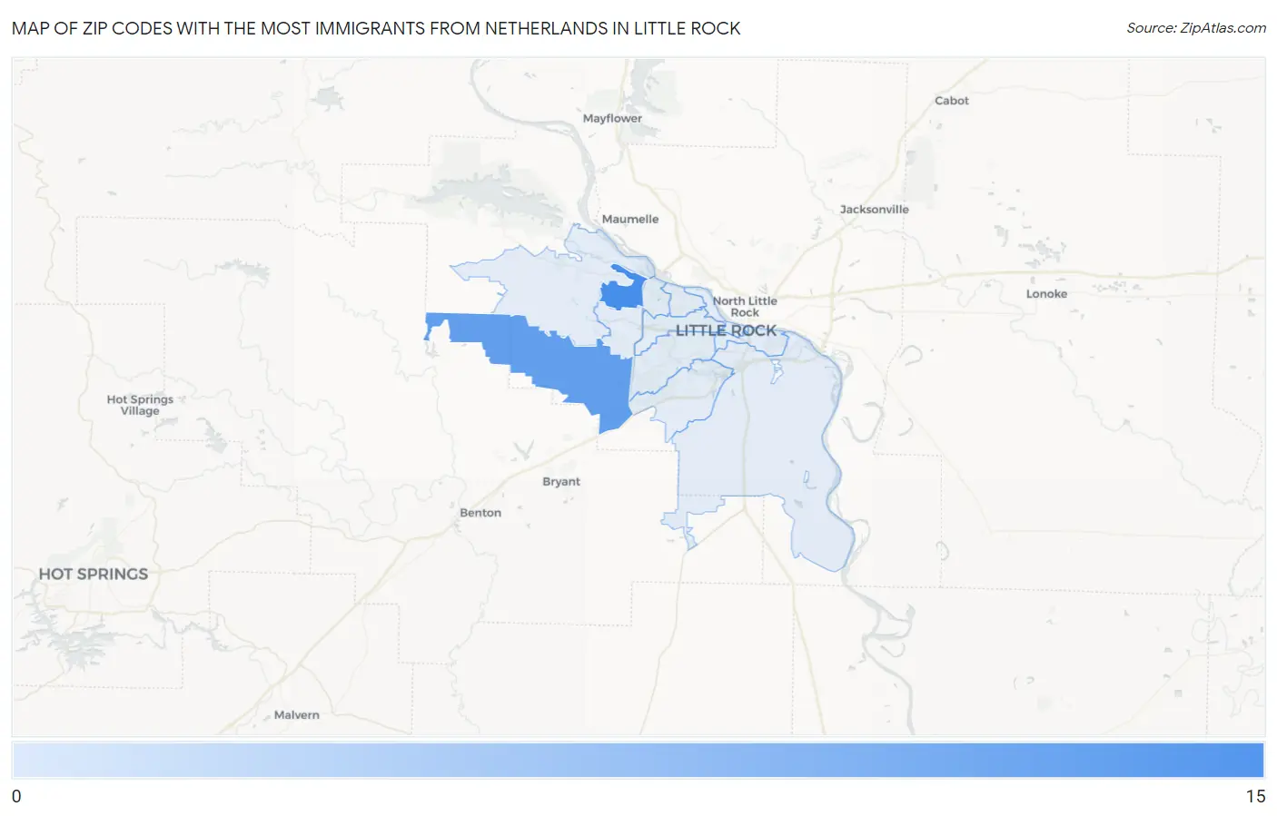 Zip Codes with the Most Immigrants from Netherlands in Little Rock Map