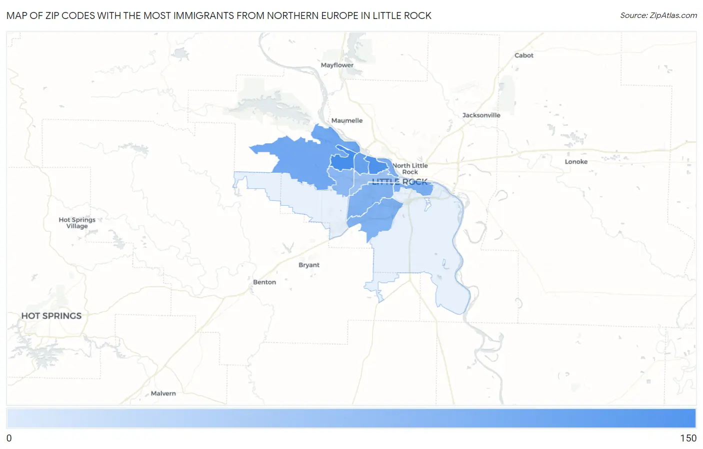 Zip Codes with the Most Immigrants from Northern Europe in Little Rock Map