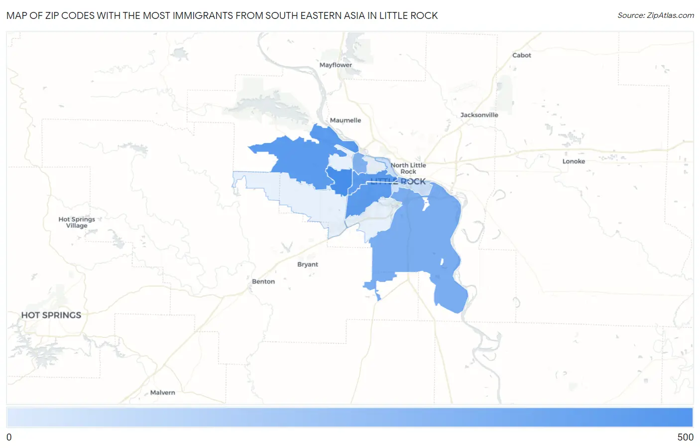 Zip Codes with the Most Immigrants from South Eastern Asia in Little Rock Map