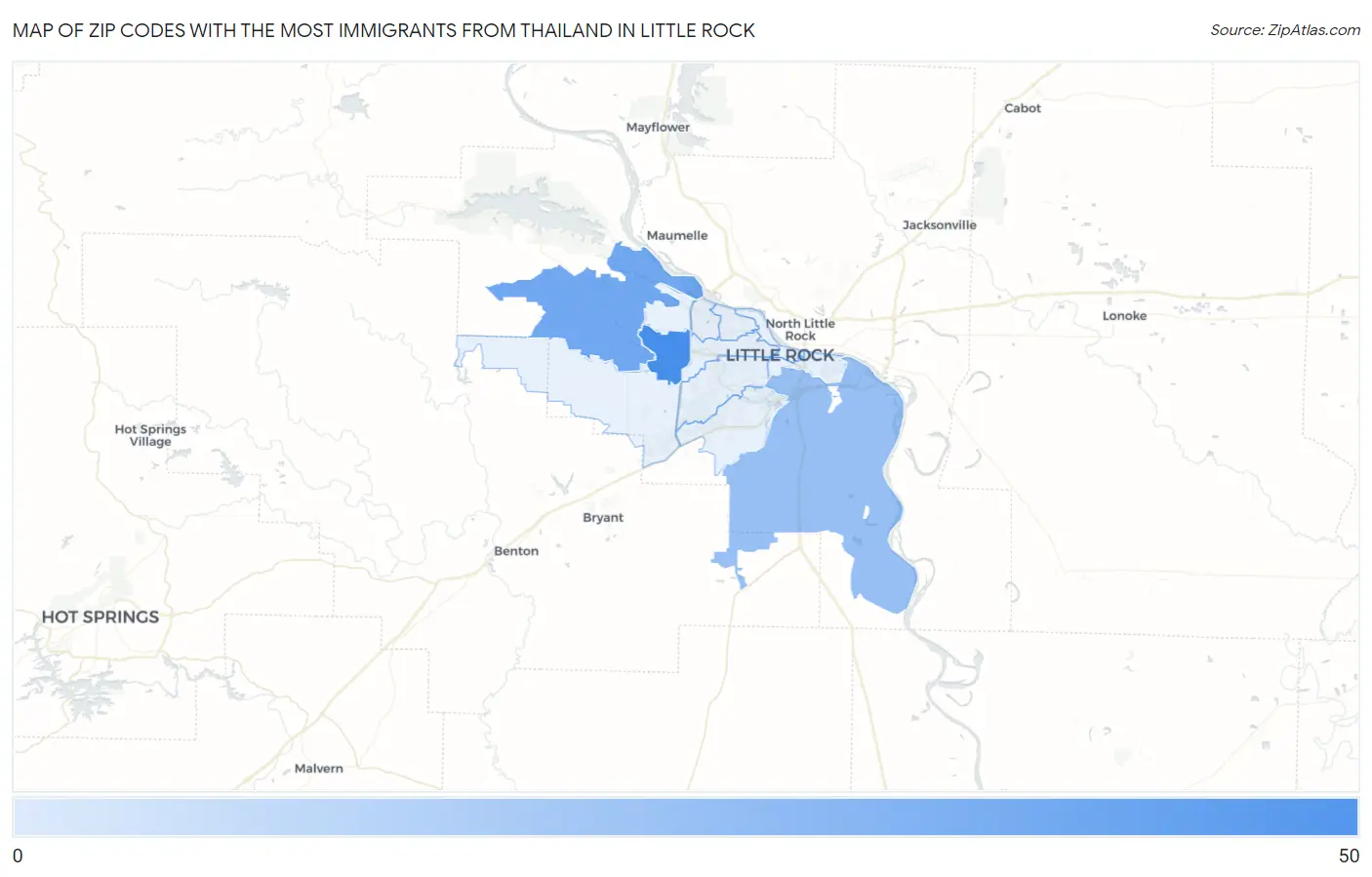 Zip Codes with the Most Immigrants from Thailand in Little Rock Map