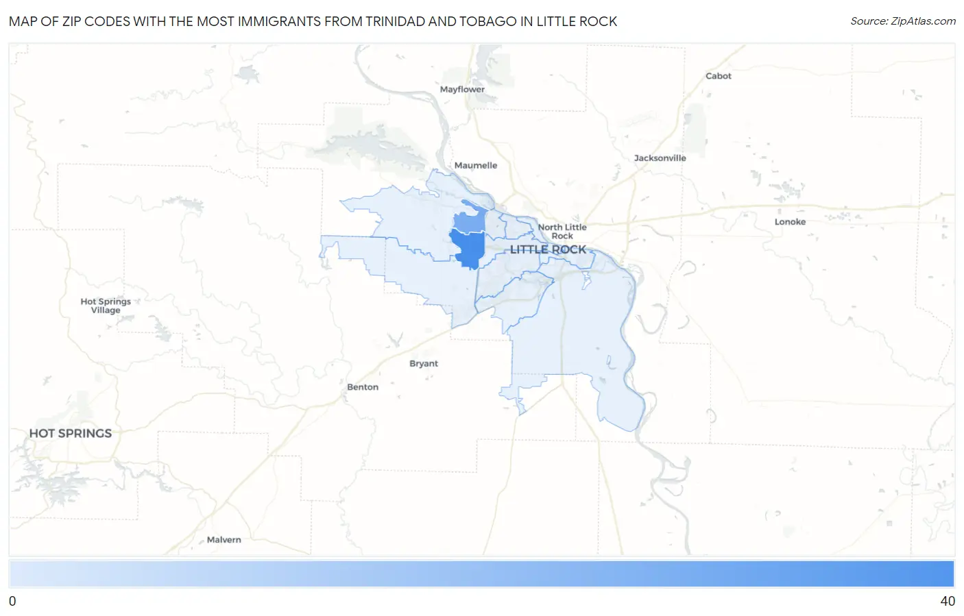 Zip Codes with the Most Immigrants from Trinidad and Tobago in Little Rock Map