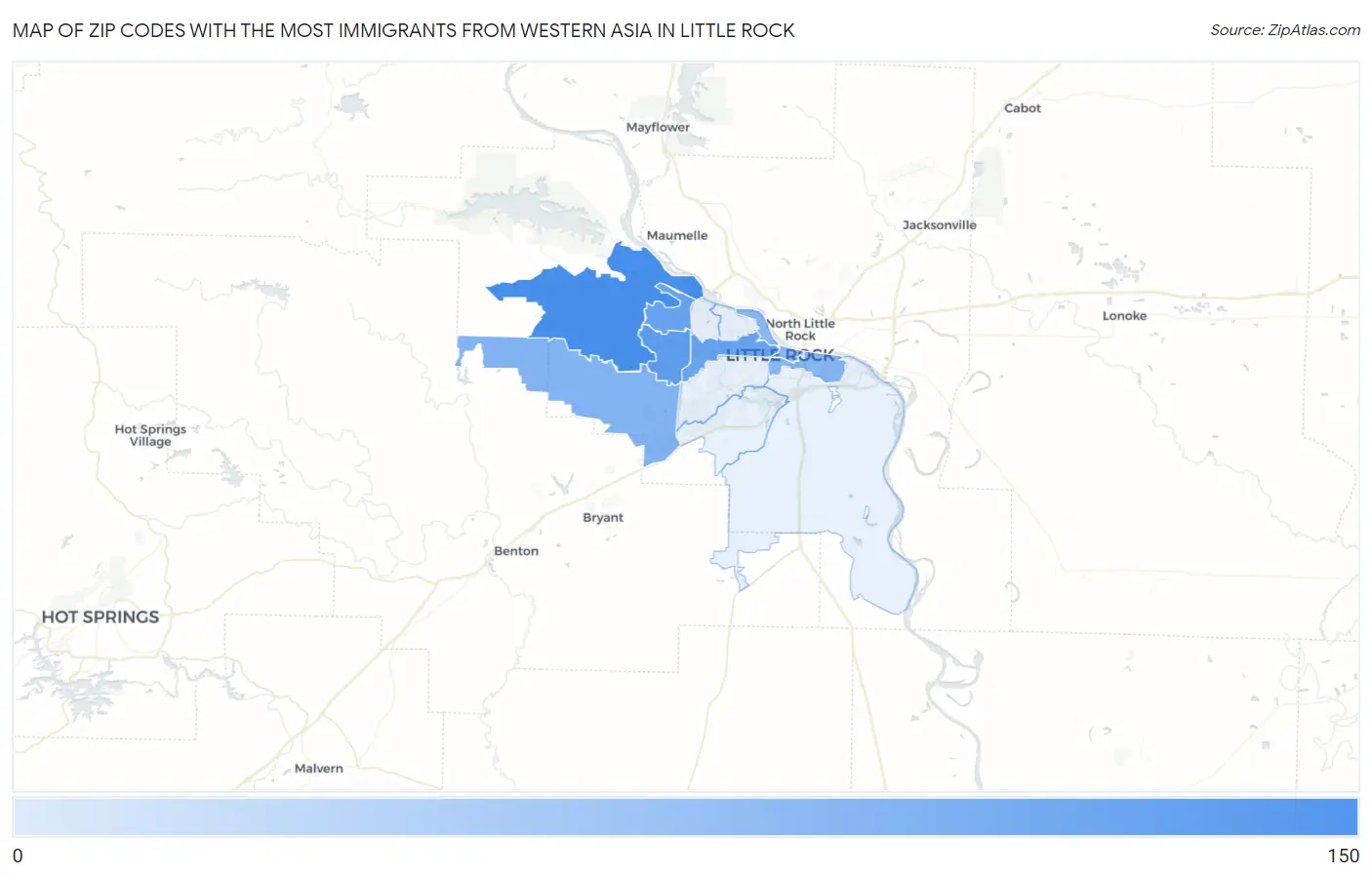 Zip Codes with the Most Immigrants from Western Asia in Little Rock Map