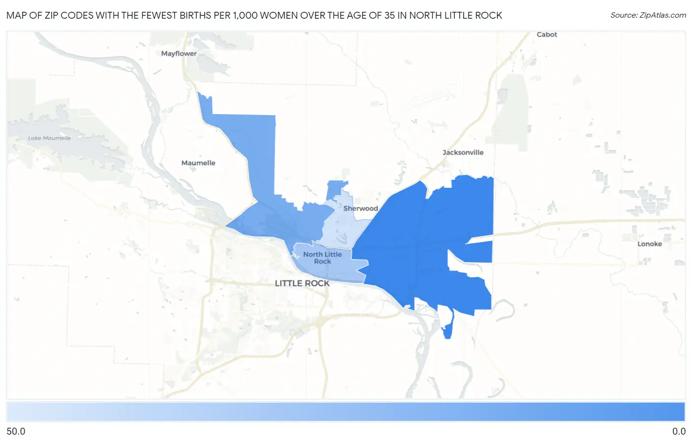 Zip Codes with the Fewest Births per 1,000 Women Over the Age of 35 in North Little Rock Map