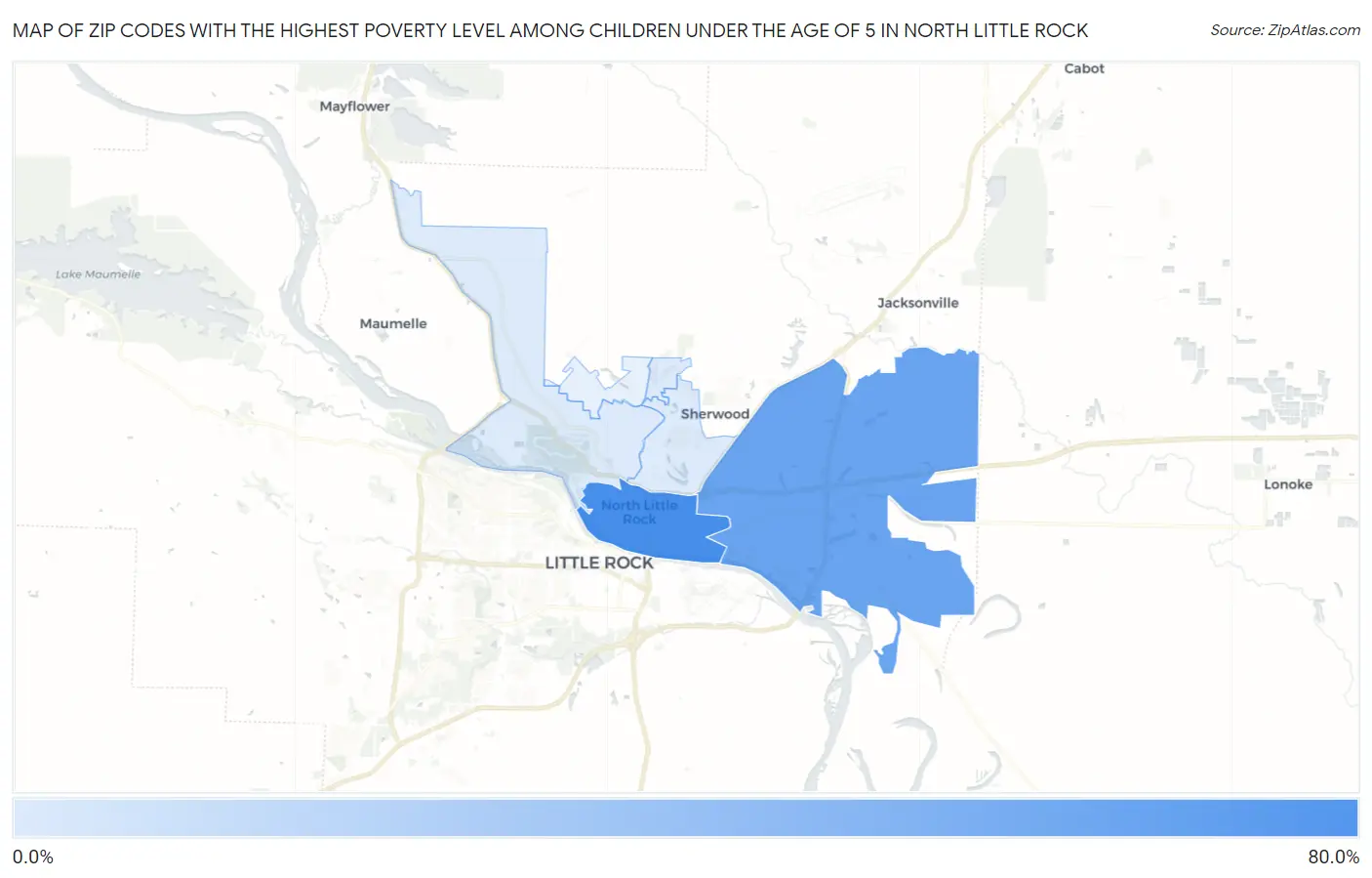 Zip Codes with the Highest Poverty Level Among Children Under the Age of 5 in North Little Rock Map