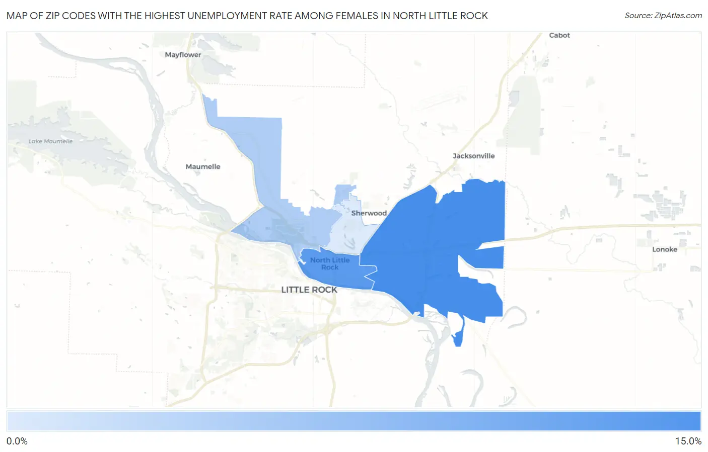 Zip Codes with the Highest Unemployment Rate Among Females in North Little Rock Map