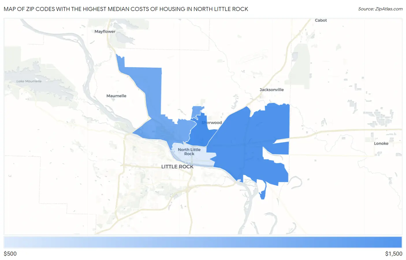 Zip Codes with the Highest Median Costs of Housing in North Little Rock Map