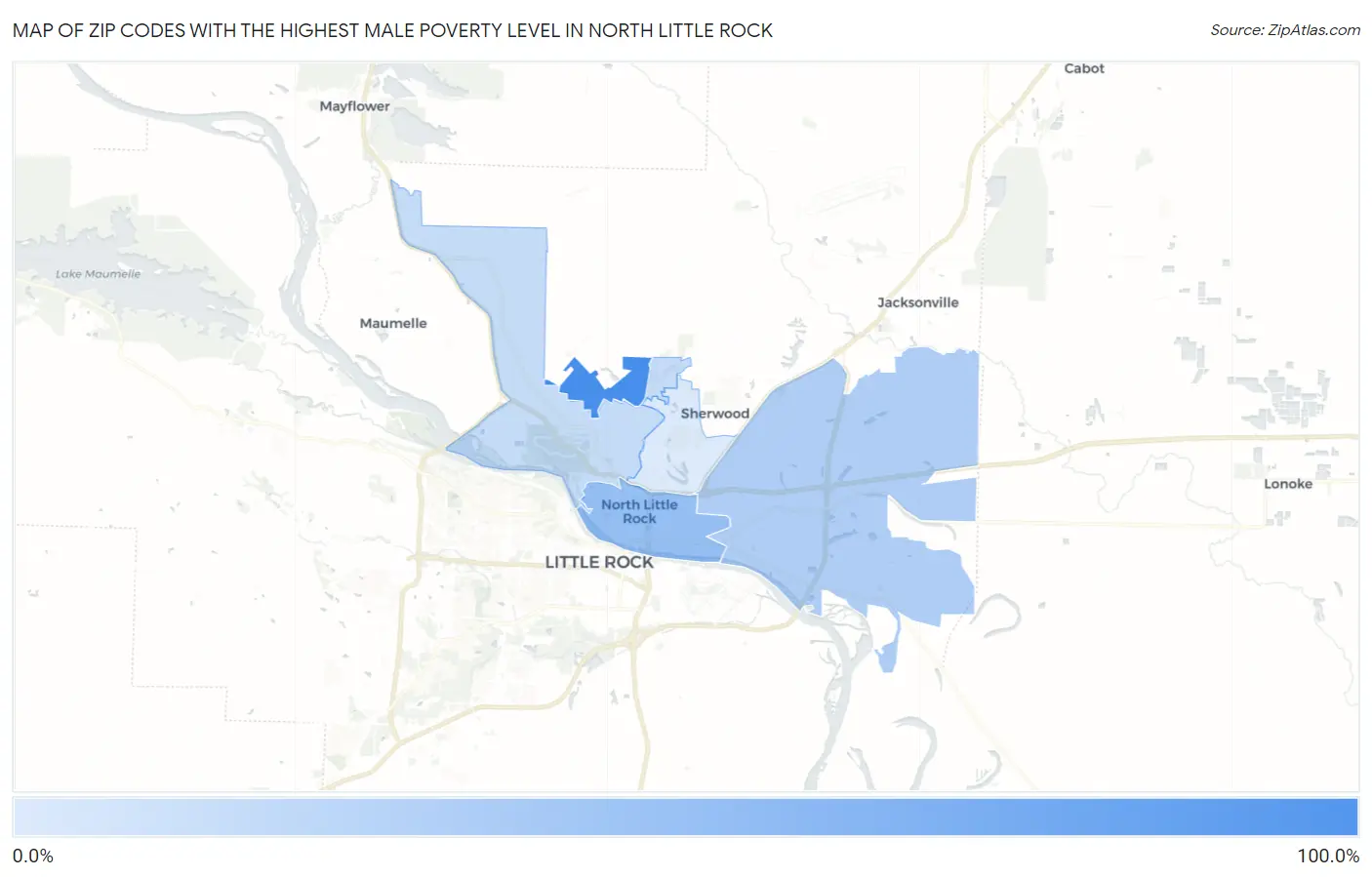 Zip Codes with the Highest Male Poverty Level in North Little Rock Map