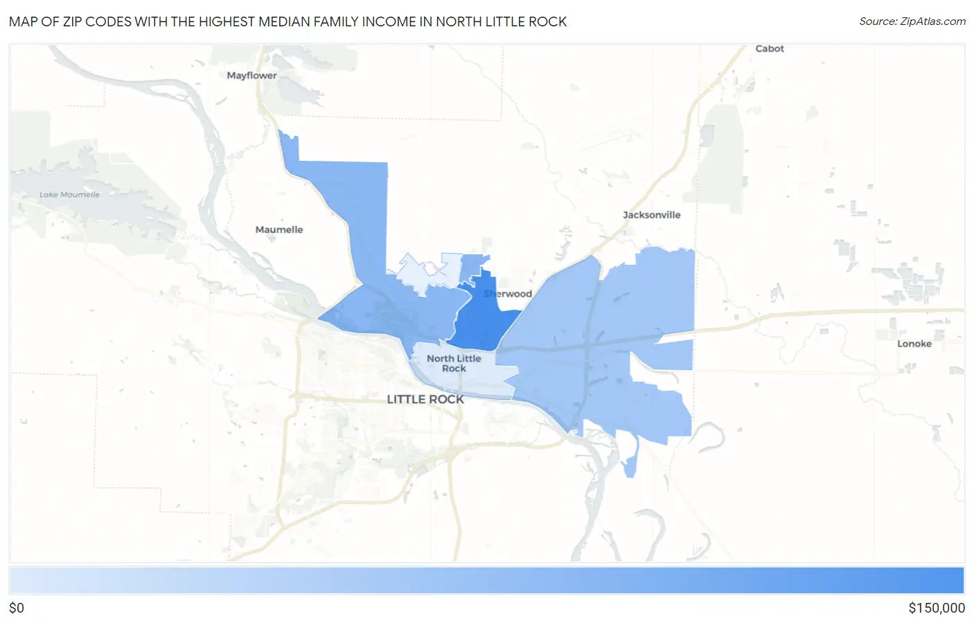 Zip Codes with the Highest Median Family Income in North Little Rock Map