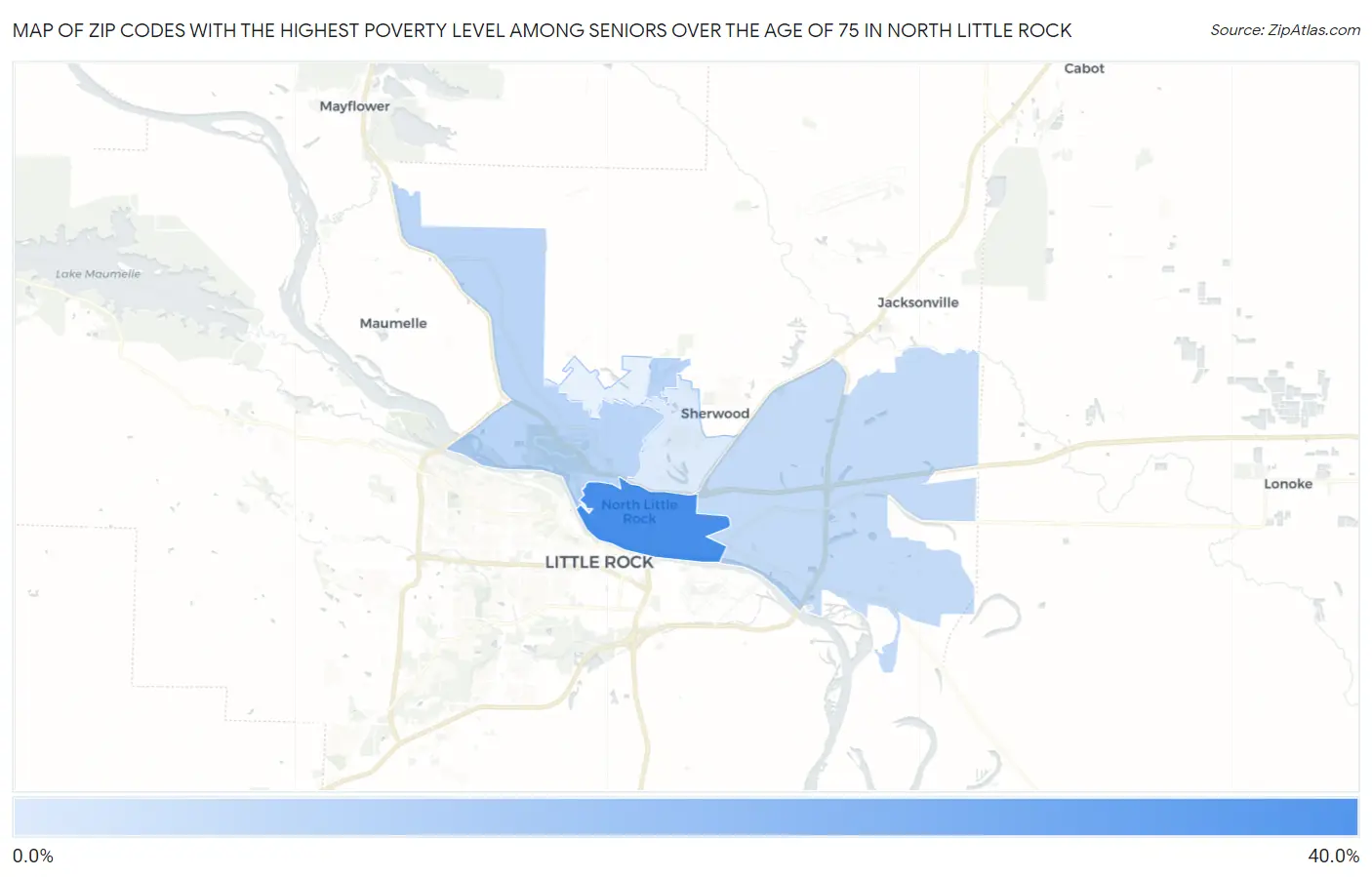 Zip Codes with the Highest Poverty Level Among Seniors Over the Age of 75 in North Little Rock Map