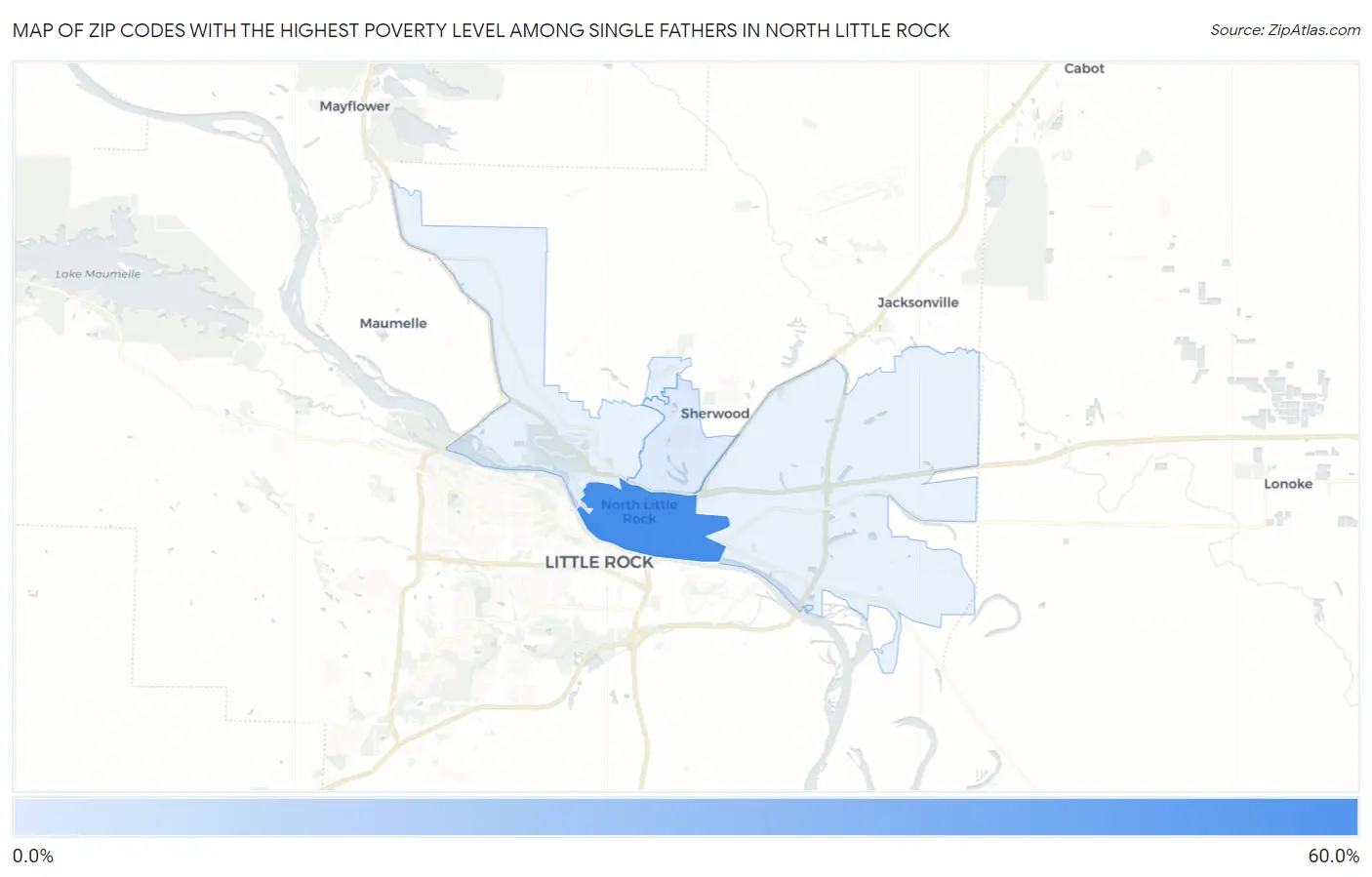 Zip Codes with the Highest Poverty Level Among Single Fathers in North Little Rock Map