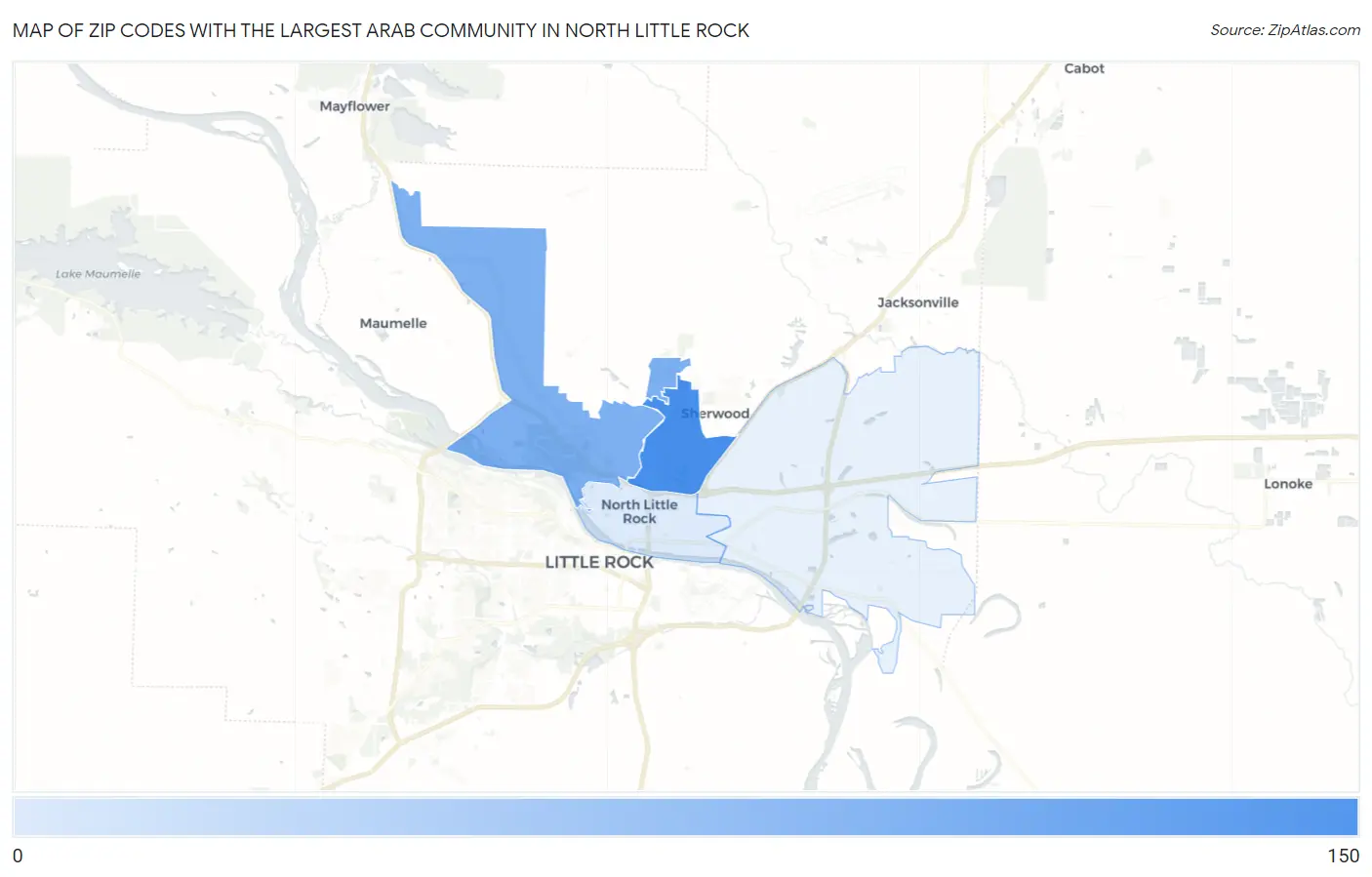 Zip Codes with the Largest Arab Community in North Little Rock Map