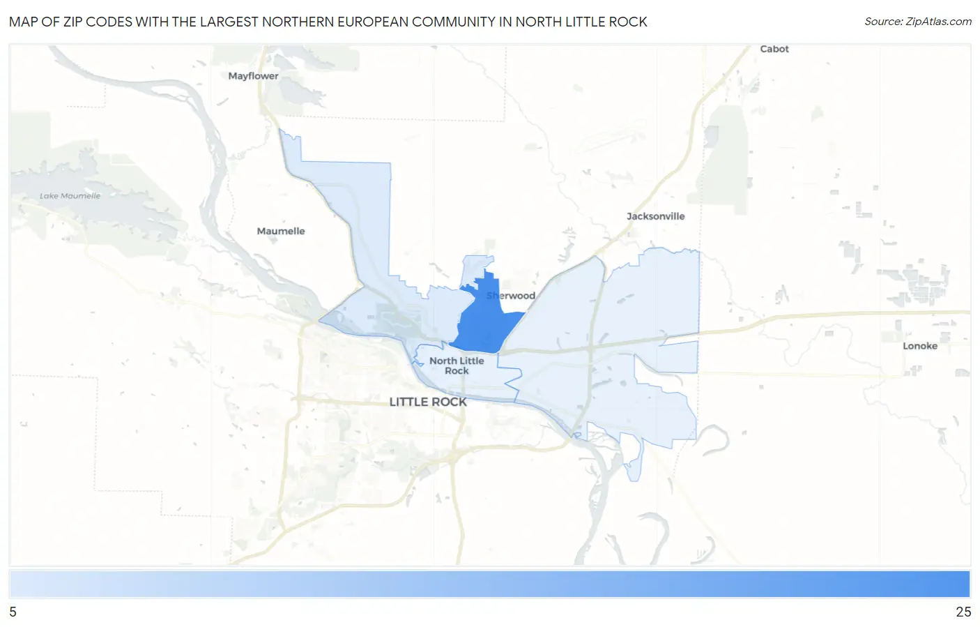 Zip Codes with the Largest Northern European Community in North Little Rock Map