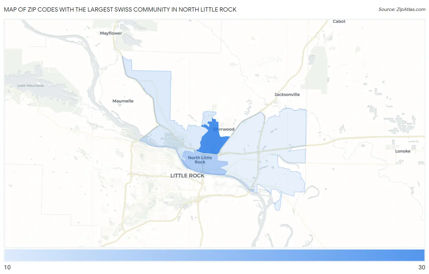 Zip Codes with the Largest Swiss Community in North Little Rock Map