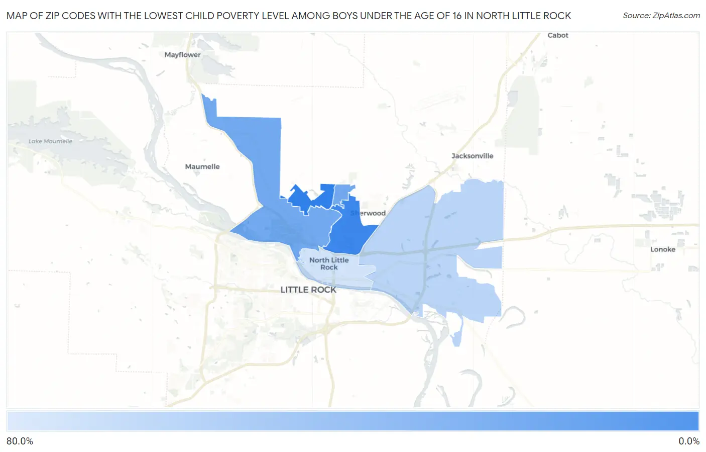 Zip Codes with the Lowest Child Poverty Level Among Boys Under the Age of 16 in North Little Rock Map