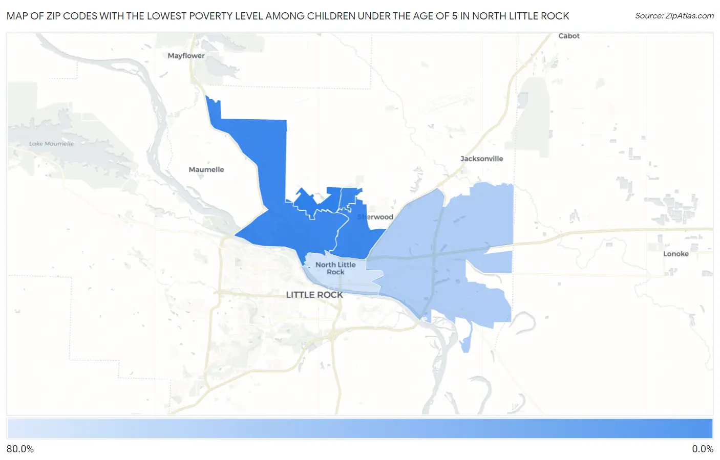Zip Codes with the Lowest Poverty Level Among Children Under the Age of 5 in North Little Rock Map