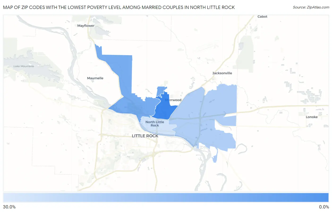 Zip Codes with the Lowest Poverty Level Among Married Couples in North Little Rock Map