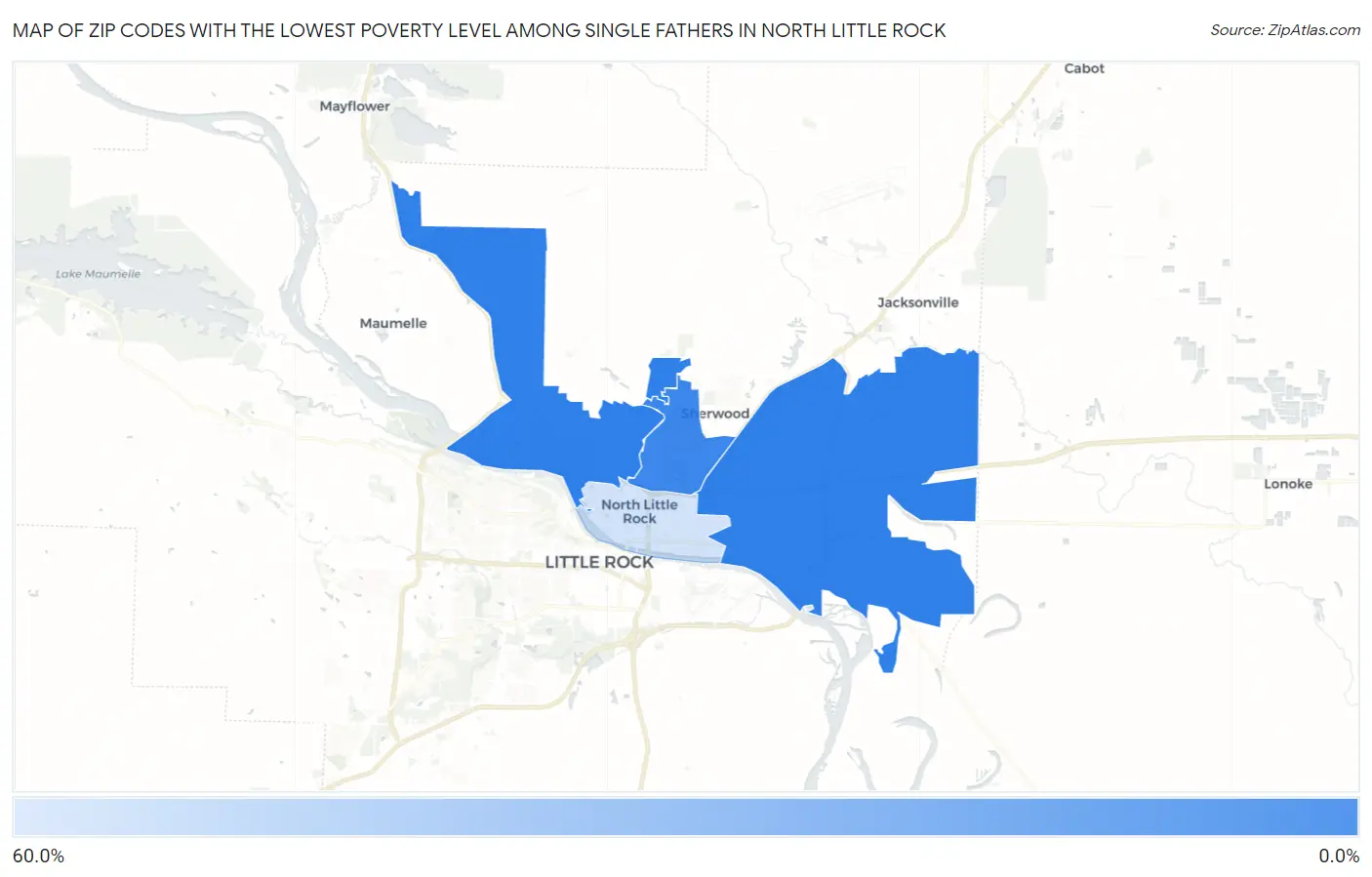 Zip Codes with the Lowest Poverty Level Among Single Fathers in North Little Rock Map