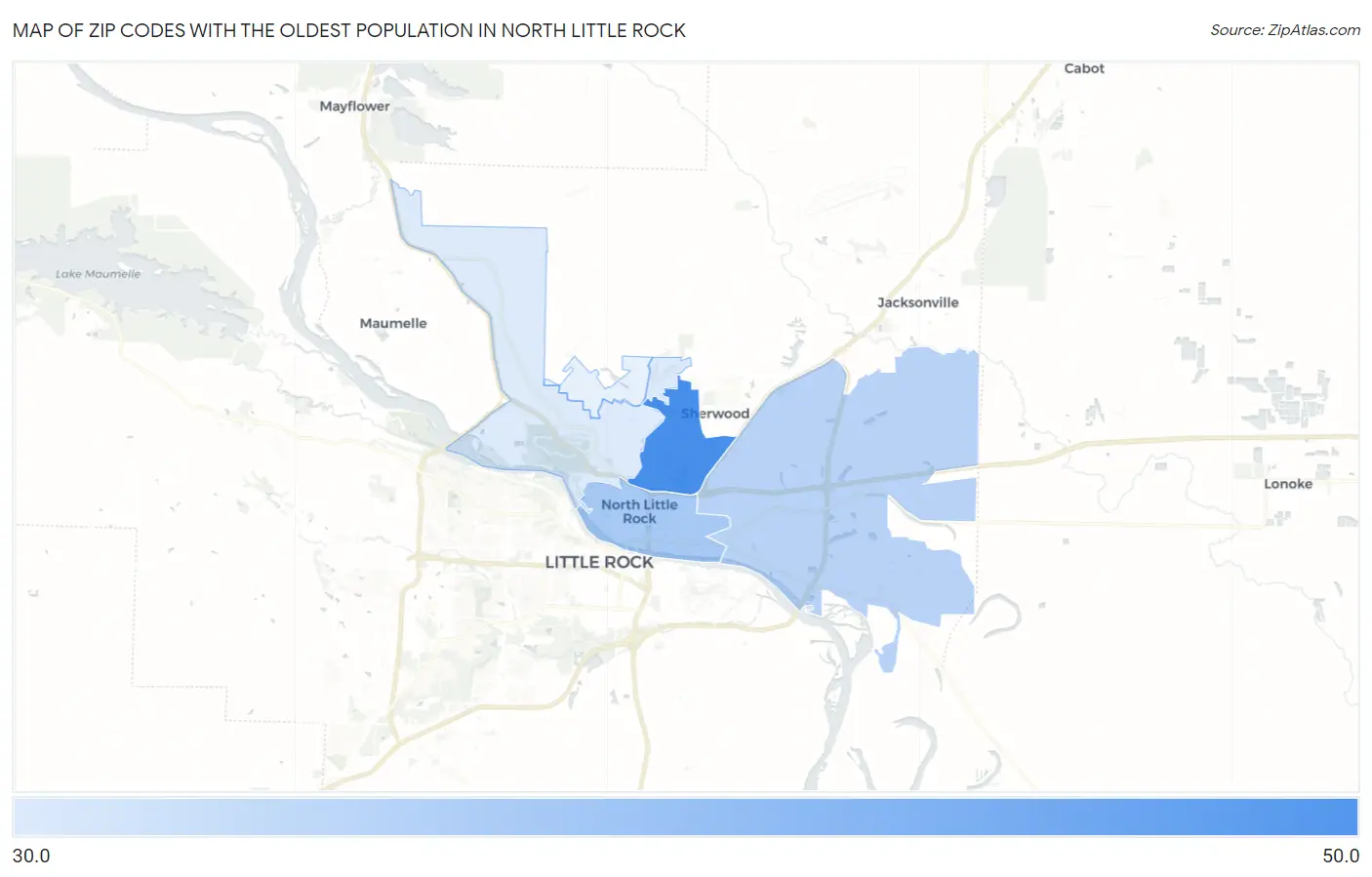 Zip Codes with the Oldest Population in North Little Rock Map