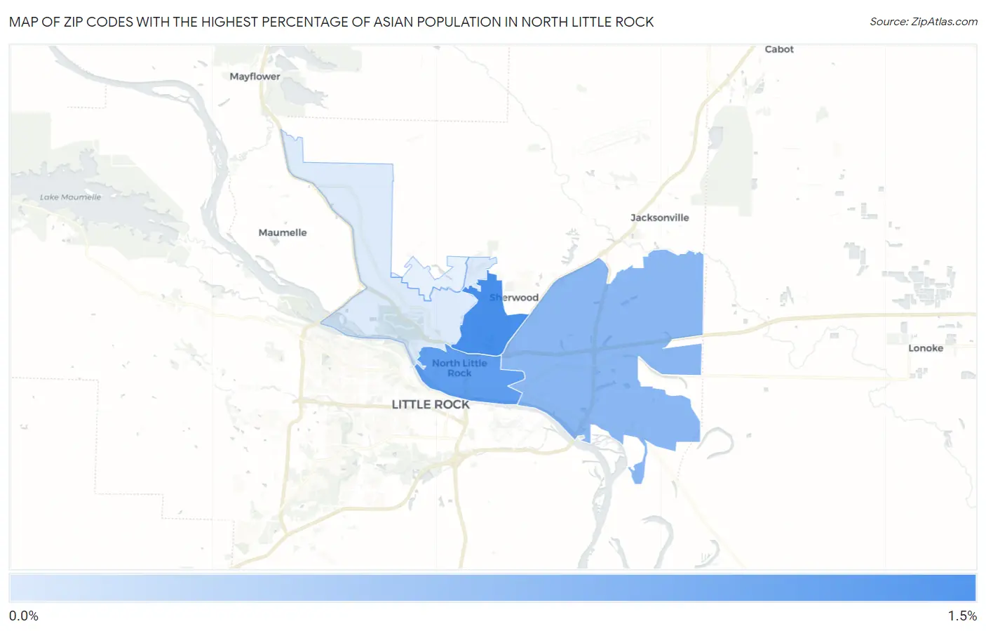 Zip Codes with the Highest Percentage of Asian Population in North Little Rock Map