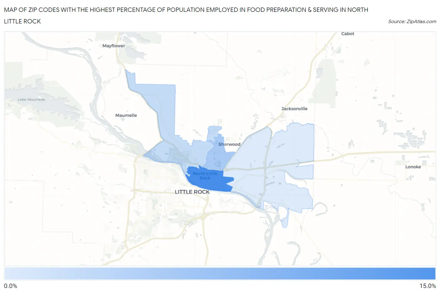 Zip Codes with the Highest Percentage of Population Employed in Food Preparation & Serving in North Little Rock Map