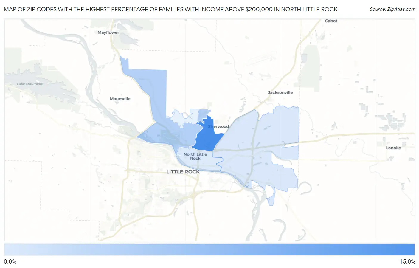 Zip Codes with the Highest Percentage of Families with Income Above $200,000 in North Little Rock Map