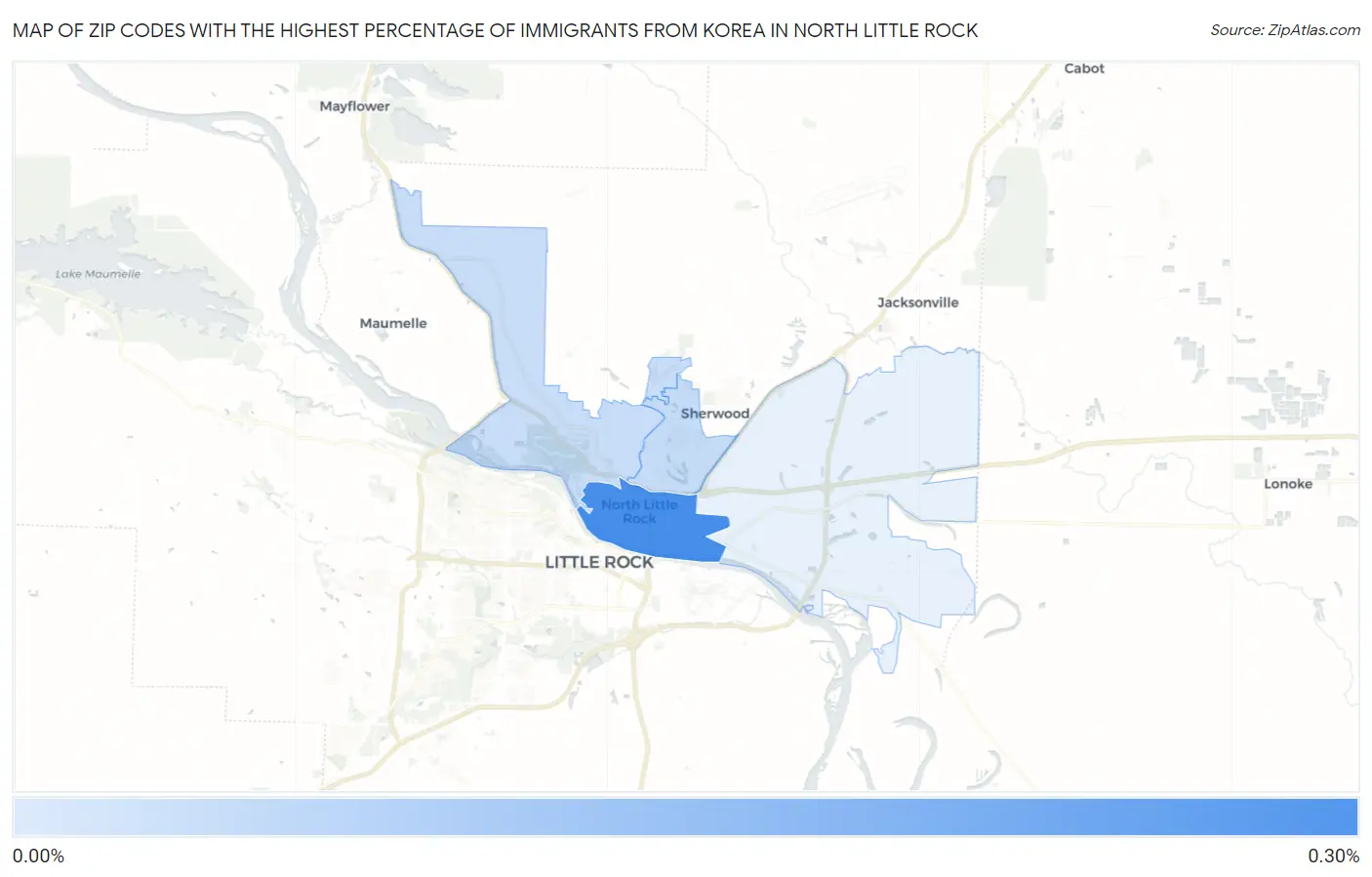 Zip Codes with the Highest Percentage of Immigrants from Korea in North Little Rock Map