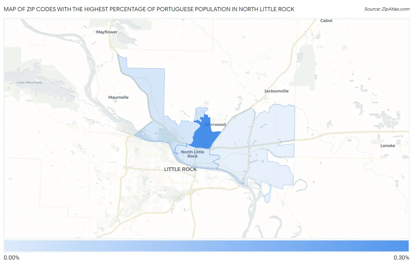 Zip Codes with the Highest Percentage of Portuguese Population in North Little Rock Map