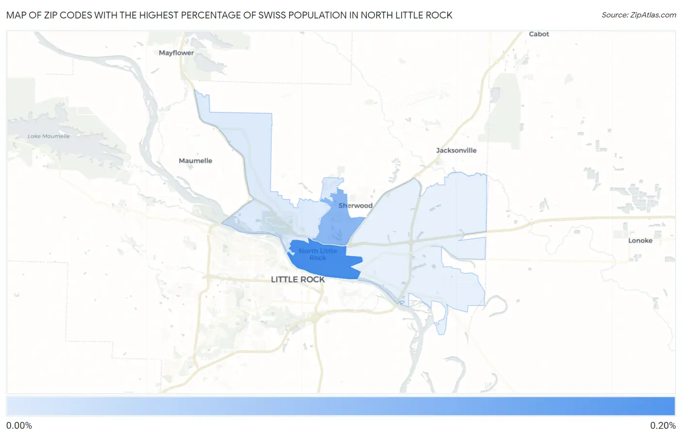 Zip Codes with the Highest Percentage of Swiss Population in North Little Rock Map