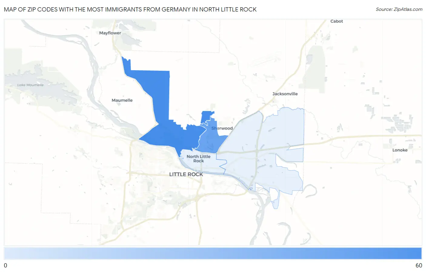Zip Codes with the Most Immigrants from Germany in North Little Rock Map