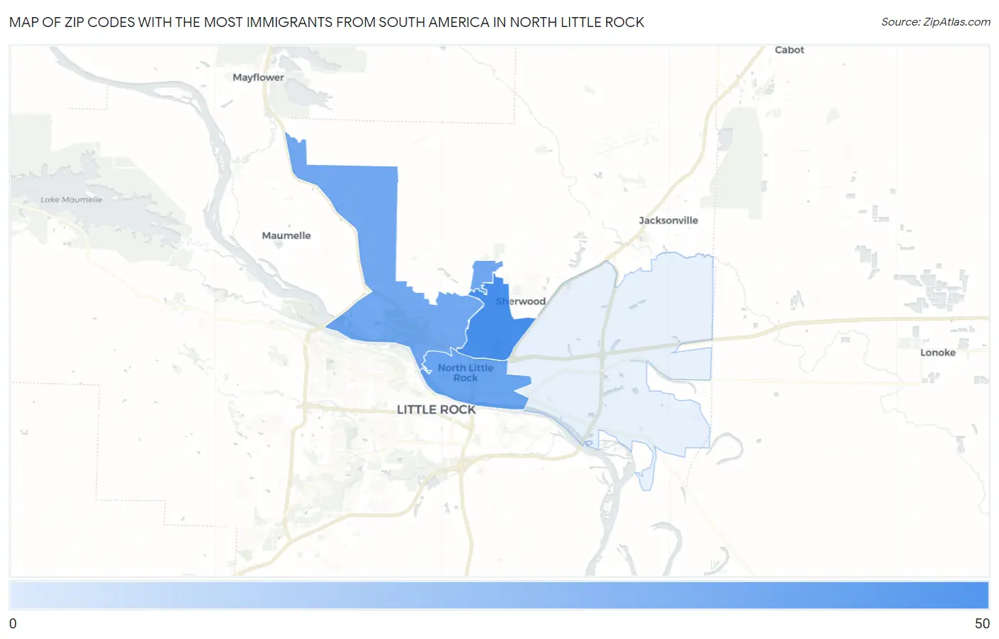 Zip Codes with the Most Immigrants from South America in North Little Rock Map