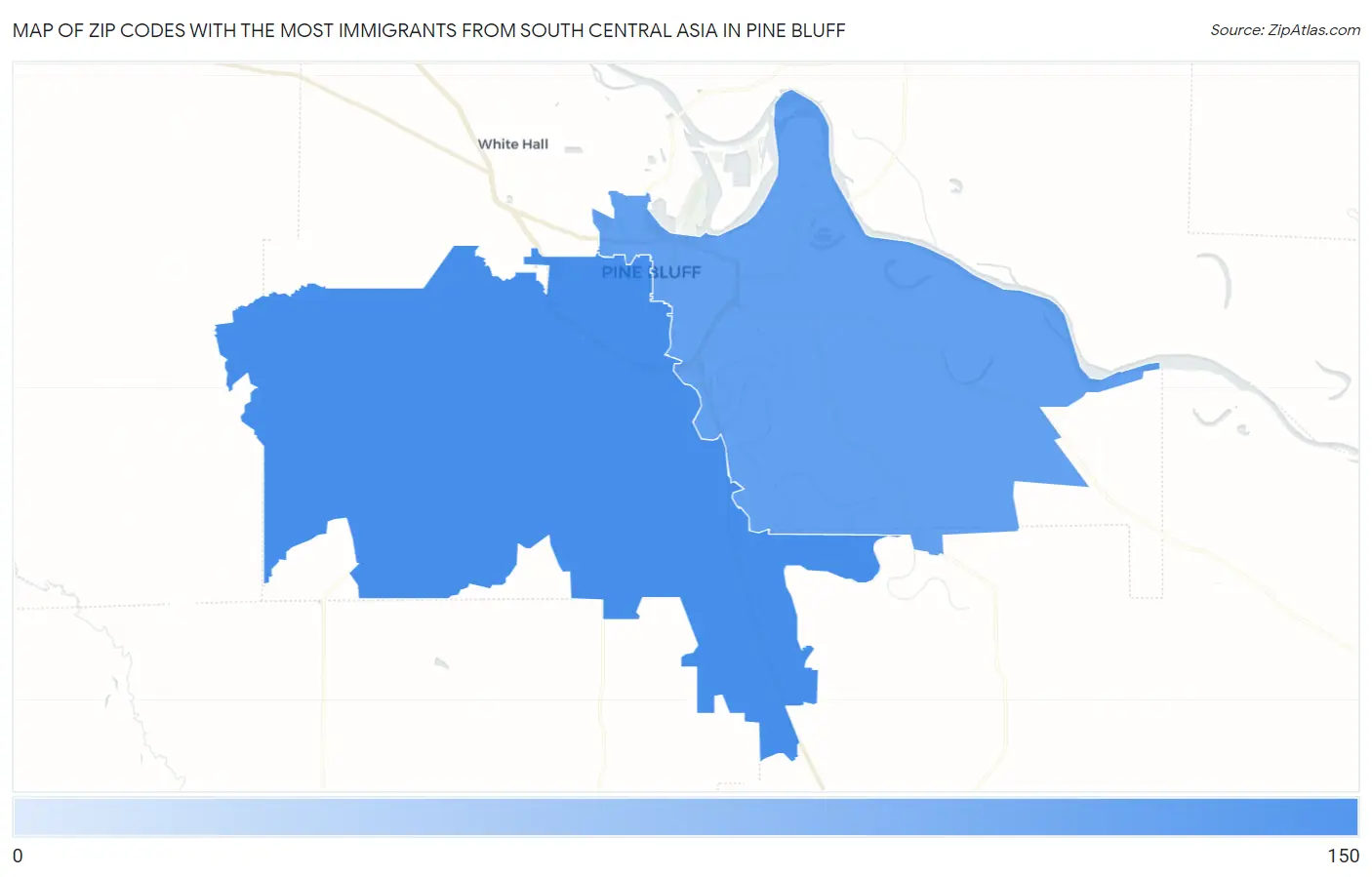 Zip Codes with the Most Immigrants from South Central Asia in Pine Bluff Map
