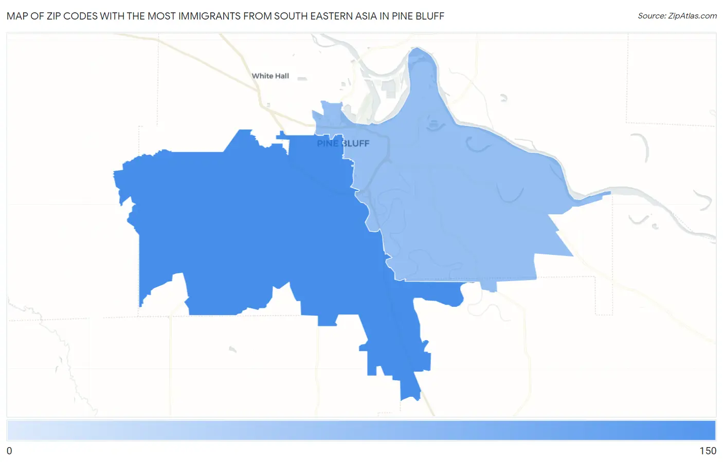 Zip Codes with the Most Immigrants from South Eastern Asia in Pine Bluff Map