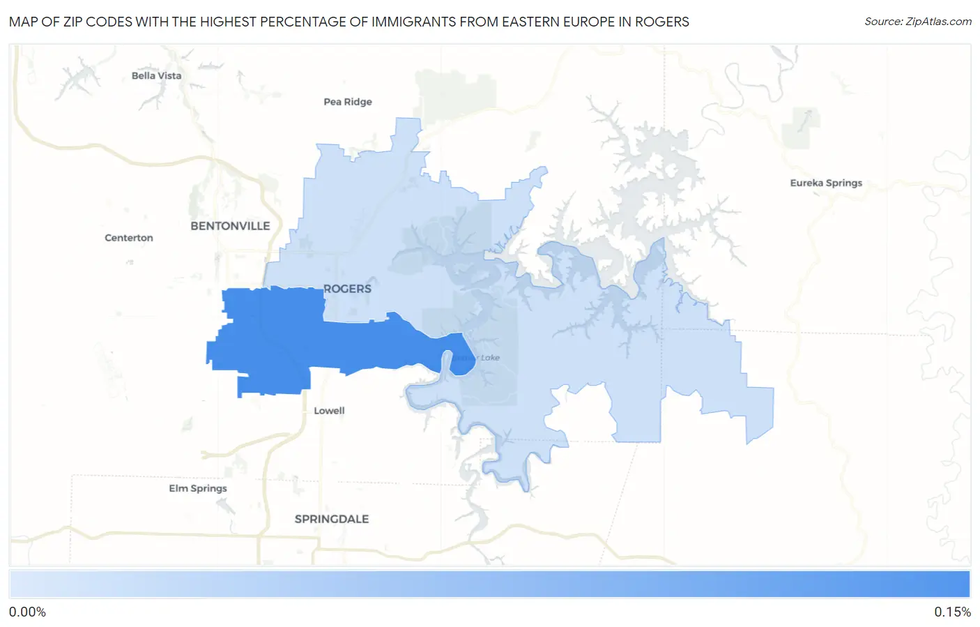 Zip Codes with the Highest Percentage of Immigrants from Eastern Europe in Rogers Map