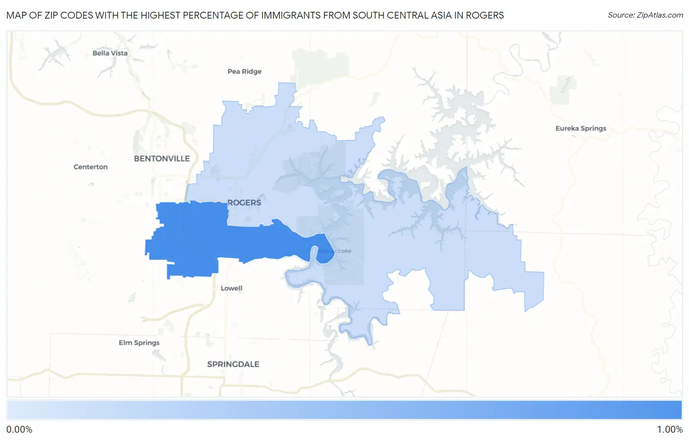 Zip Codes with the Highest Percentage of Immigrants from South Central Asia in Rogers Map