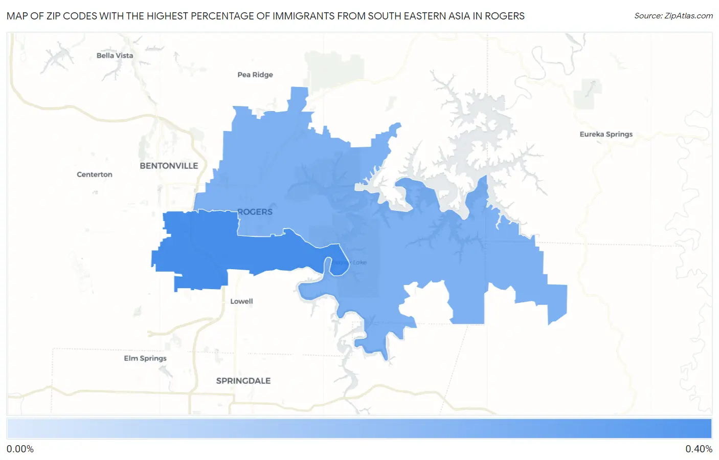 Zip Codes with the Highest Percentage of Immigrants from South Eastern Asia in Rogers Map