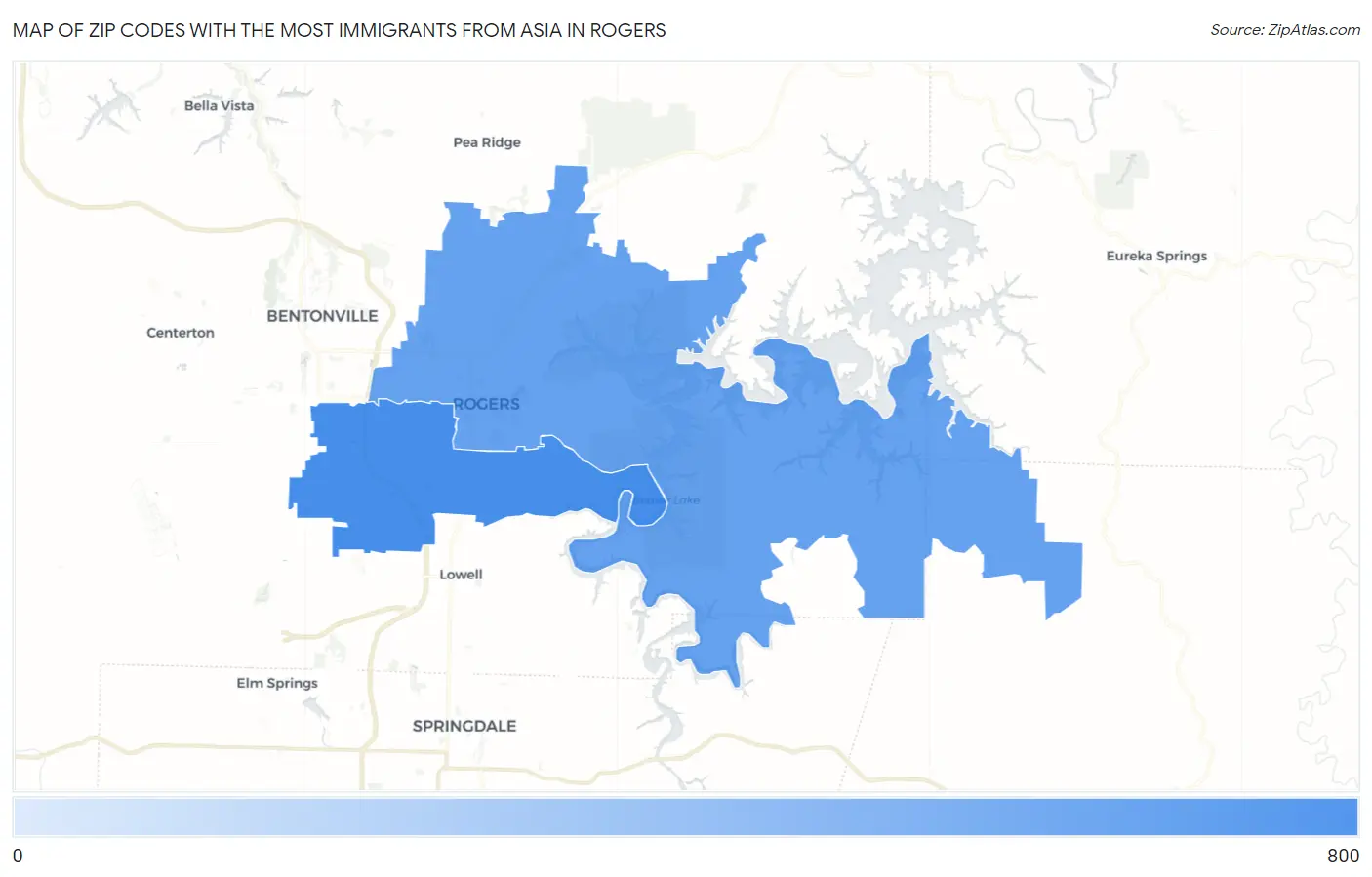 Zip Codes with the Most Immigrants from Asia in Rogers Map
