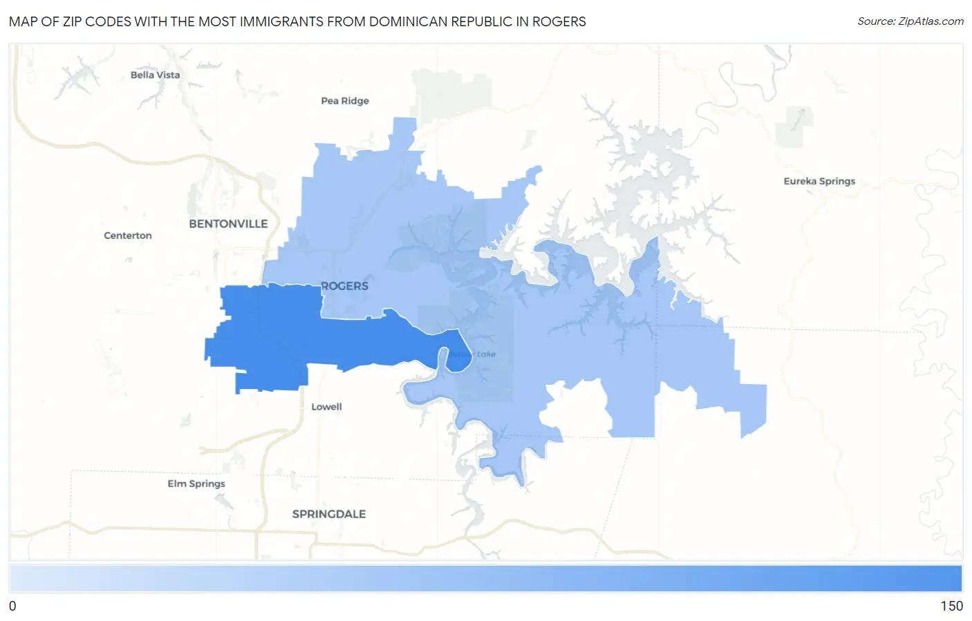 Zip Codes with the Most Immigrants from Dominican Republic in Rogers Map