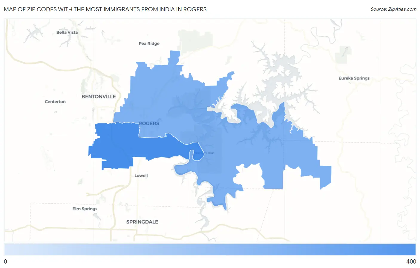 Zip Codes with the Most Immigrants from India in Rogers Map