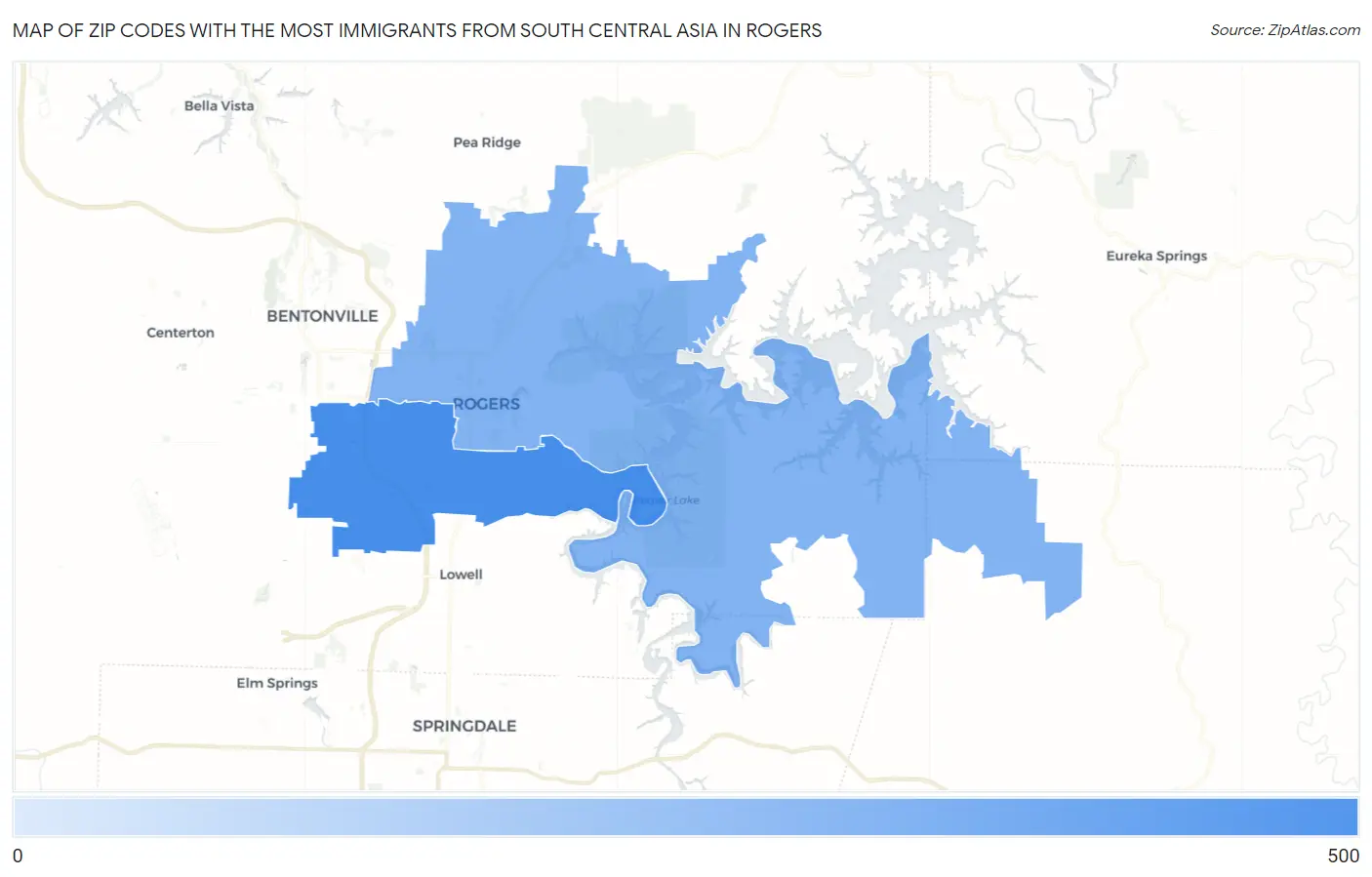 Zip Codes with the Most Immigrants from South Central Asia in Rogers Map