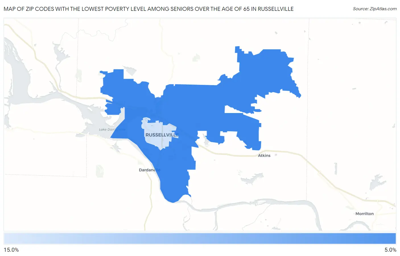 Zip Codes with the Lowest Poverty Level Among Seniors Over the Age of 65 in Russellville Map
