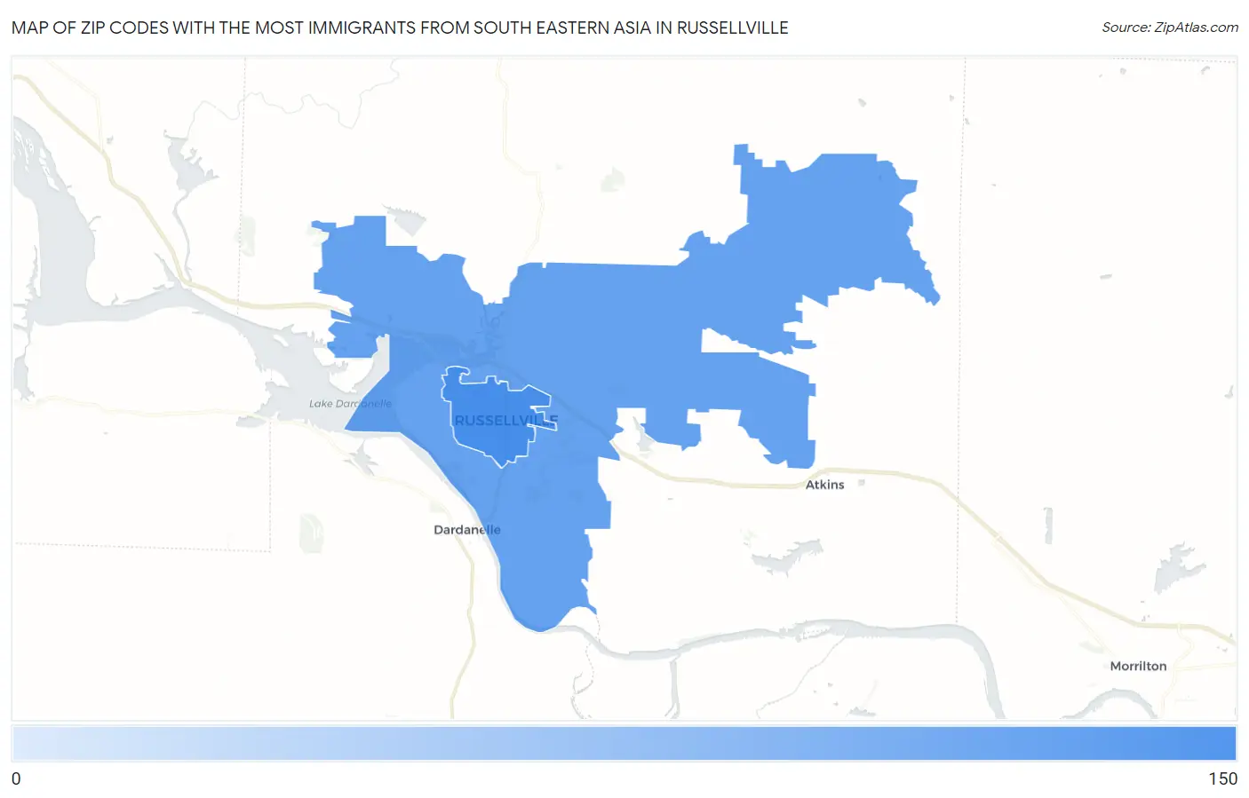 Zip Codes with the Most Immigrants from South Eastern Asia in Russellville Map